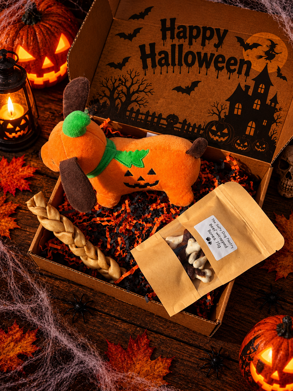 Pumpkin dog squeaky toy box 🎃
