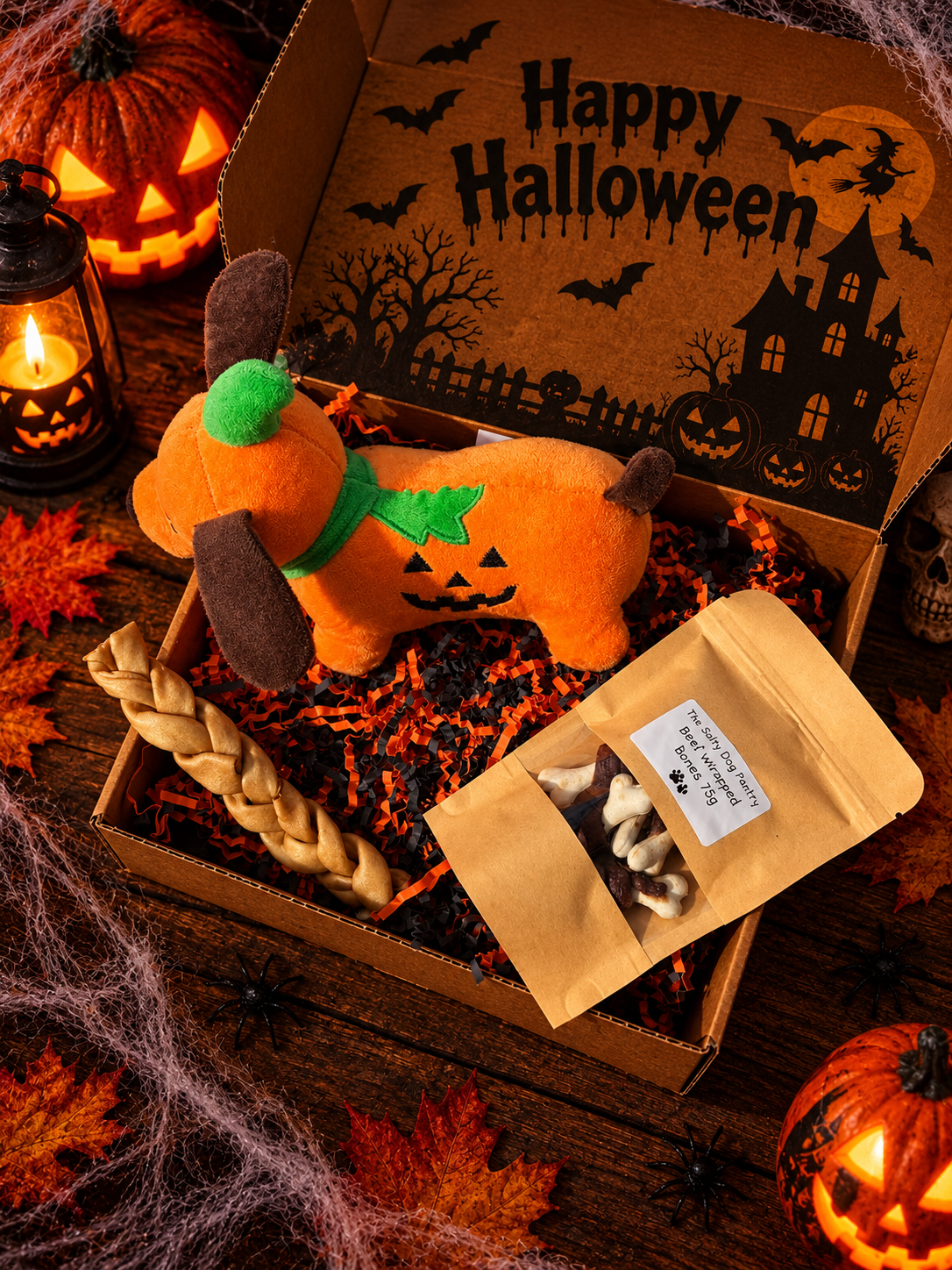 Pumpkin dog squeaky toy box 🎃